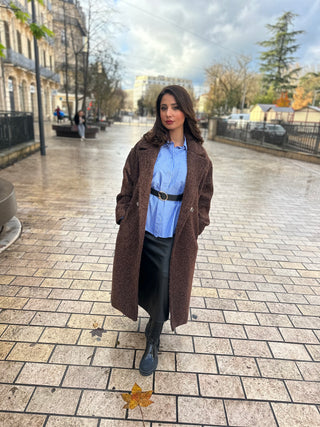 Manteau Long en Feutre Marron - L'Unique Fée Luxury