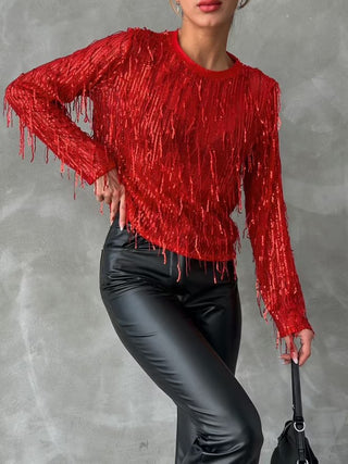 Blouse À Sequins Rouge - L'Unique Fée Luxury